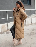 Dámska zimná dlhá prešívaná bunda s kapucňou STREETFIT beige FashionStreet TY4600
