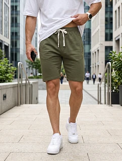 Pánske teplákové šortky so šnúrkou, khaki, FashionStreet SX2627