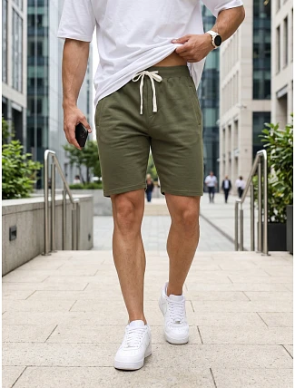 Pánske teplákové šortky so šnúrkou, khaki, FashionStreet SX2627 Pánske teplákové šortky so šnúrkou, khaki, FashionStreet SX2627