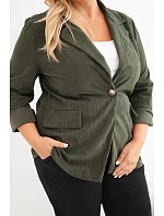Dámske sako Plus Size z manšestru s klopami a vreckami v khaki farbe Dámske sako Plus Size z manšestru s klopami a vreckami v khaki farbe