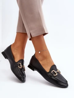 Dámské mokasíny na plochém podpatku s ozdobou, černá Iluvana