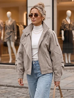 Krátky dámsky kabát s vlnou, krátky, béžový, FashionStreet TY6033