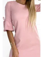 217-9 NEVA Trapézové šaty s rozšírenými rukávmi - púdrovo ružové s trblietkami 217-9 NEVA Trapézové šaty s rozšírenými rukávmi - púdrovo ružové s trblietkami