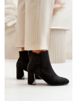 Ocieplane Botki Na Obcasie Słupku Z Lustrzanym Elementem Czarne Silvare