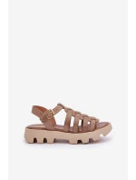 Skórzane Sandały Damskie Zazoo 3695 Beżowe