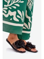 Transparentne Płaskie Klapki Damskie Ze Sztucznym Kwiatem Czarne Vobetta