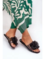 Transparentne Płaskie Klapki Damskie Ze Sztucznym Kwiatem Czarne Vobetta