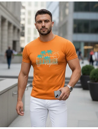 Pánske tričko s klasickou oranžovou potlačou FashionStreet NX5020R
