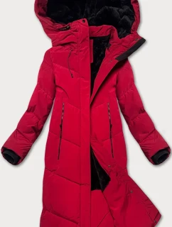 Dámska dlhá zimná bunda s kožušinou LHD bordová (LHD-24571)