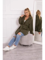Zateplená bunda s viazaním v páse khaki farby Zateplená bunda s viazaním v páse khaki farby
