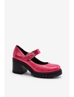 Zazoo 20166 Lakierowane Skórzane Czółenka Fuksja