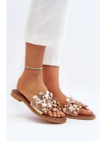 Zazoo 40381 Damskie Skórzane Klapki Na Płaskim Obcasie Złote