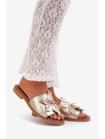 Klapki Z Ozdobą Skóra Naturalna Zazoo 3667 Złote