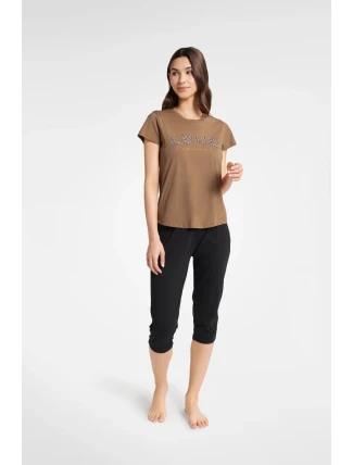 Boutique Pyžamo 40615-88X Karamelová a čierna - Henderson Ladies