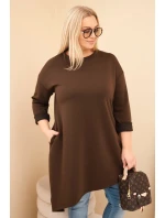 Dámske Plus veľkosť viskózové sukne s voľným strihom a dlhými rukávmi Brown