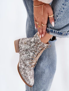 Skórzane Wzorzyste Botki Na Płaskim Obcasie Maciejka 06391-25 Beżowe