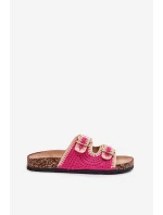 Szydełkowe Klapki Damskie Ze Złotymi Klamrami Fuksja Fenira