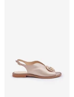 Skórzane Sandały Na Płaskim Obcasie Z Ozdobą Laura Messi 2865 Złote