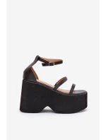 Sandały Damskie Na Masywnej Platformie I Koturnie Czarne Etette