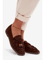 Ženské mokasíny s třásněmi a korálky Čokoládové Teressa