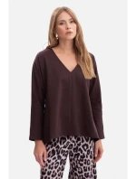 B304 Pletený sveter s výstrihom do V - tmavá čokoláda