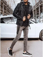 Pánska kožená bunda čierna FashionStreet TX4244