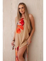 Viskózové šaty viazané okolo krku camel