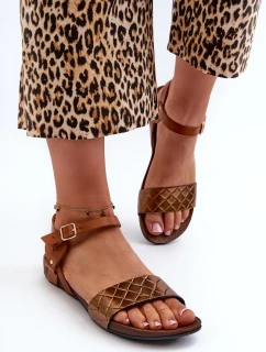 Zazoo 40027 Płaskie Skórzane Sandały Damskie Miedziane