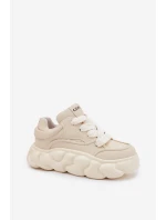 Skórzane Sneakersy Damskie Na Masywnej Platformie GOE RR2N4043 Beżowe