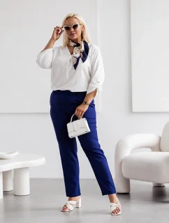 Tmavomodré elegantné dámske nohavice nadmernej veľkosti (728)