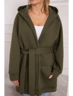 Zateplená bunda s viazaním v páse khaki farby Zateplená bunda s viazaním v páse khaki farby