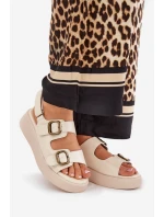 Sandały Damskie Na Platformie I Koturnie Z Klamrami Beżowe Genorre