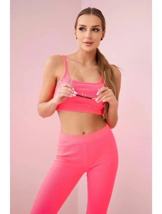 Sada s blúzkou top rebrovaný ružová neónová