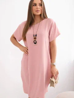 Šaty s vreckami a príveskom tmavo púdrovo ružovej farby