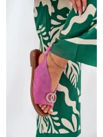 Sandały Damskie Z Ozdobą Na Płaskim Obcasie Eko Zamszowe Różowe Ralisses