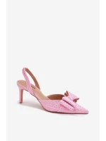 Zdobione Szpilki Z Odkrytą Piętą I Kokardką Różowe Nilandriela