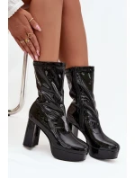 Lakierowane Botki Damskie Na Platformie I Słupkowym Obcasie Czarne Calvessa
