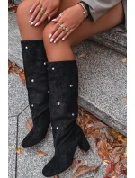 Kozaki Damskie Ocieplane Na Słupku Z Ozdobnymi Detalami Czarne Lucinda