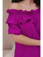 Španielska blúzka s ozdobným volánom tmavo fialová