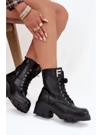 Botki Workery Damskie Na Klocku Ocieplane Z Literą F Czarne Lurina