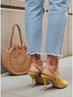 Dámske semišové čižmy s otvoreným podpätkom žlté FashionStreet ZY1383