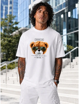 Pánske bavlnené tričko oversize s potlačou FashionStreet NX1023R Pánske bavlnené tričko oversize s potlačou FashionStreet NX1023R
