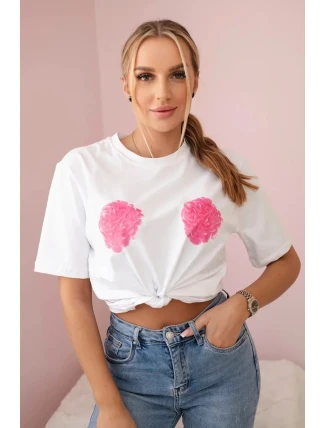 Bavlnená blúzka s kvetinovou potlačou biela