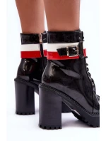 Masywne Skórzane Botki Na Słupku Czarne Adrijana