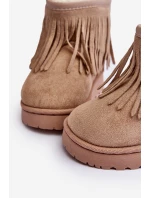 Ocieplane Botki Śniegowce Dziecięce Z Ozdobnymi Frędzlami Beżowe Nimia