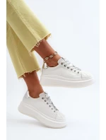 Skórzane Sneakersy Damskie Na Platformie GOE NN2N4033 Białe