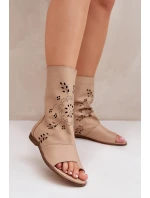 Zazoo 3437 Damskie Skórzane Sandały Z Cholewką Na Zamek Beżowe