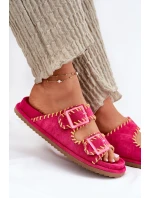 Klapki Damskie Z Klamrami I Ozdobnym Obszyciem Fuksja Visley