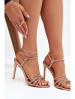 Dámské sandály na jehlovém podpatku s pásky a čirými kamínky šampaňské Tanelle