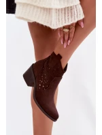 Dámské perforované kotníkové boty Kovářské boty na podpatku S.Barski HY61-8012 Čokoládové